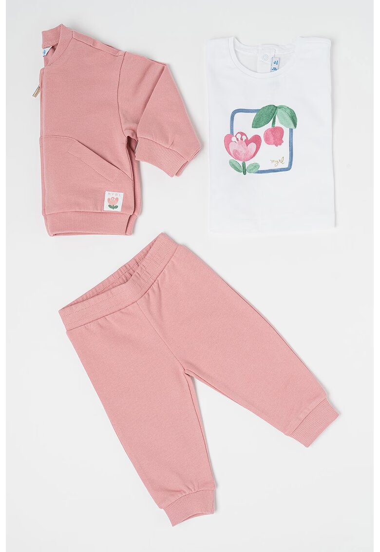 Mayoral Set de pantaloni - bluza sport si tricou de bumbac - Alb optic/Roz prafuit