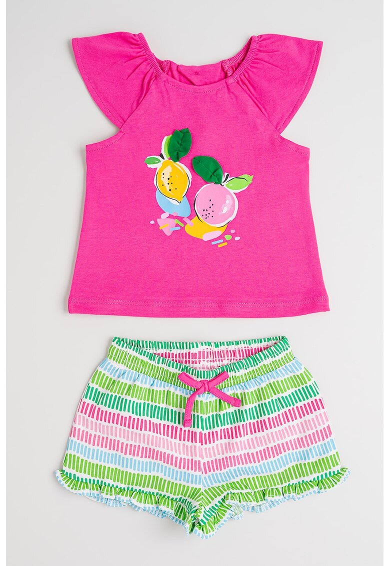 Mayoral Set de pantaloni scurti si tricou cu imprimeu - 2 piese - Alb/Fucsia/Verde deschis