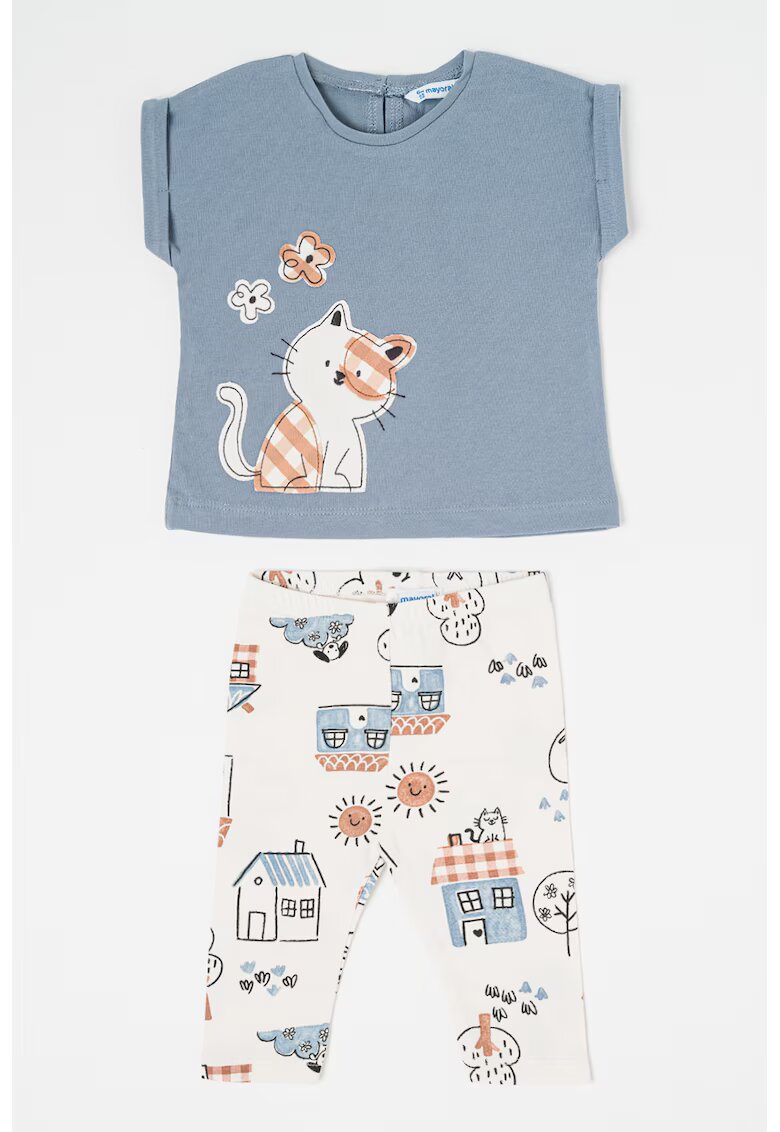 Mayoral Set de pantaloni si tricou din amestec de bumbac - 2 piese - Alb fildes/Albastru prafuit