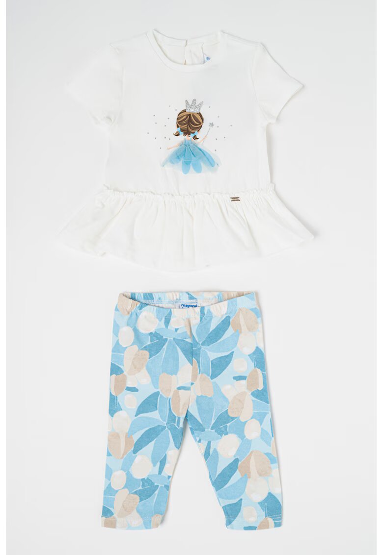 Mayoral Set de pantaloni si tricou din amestec de bumbac - 2 piese - Alb murdar/Albastru deschis