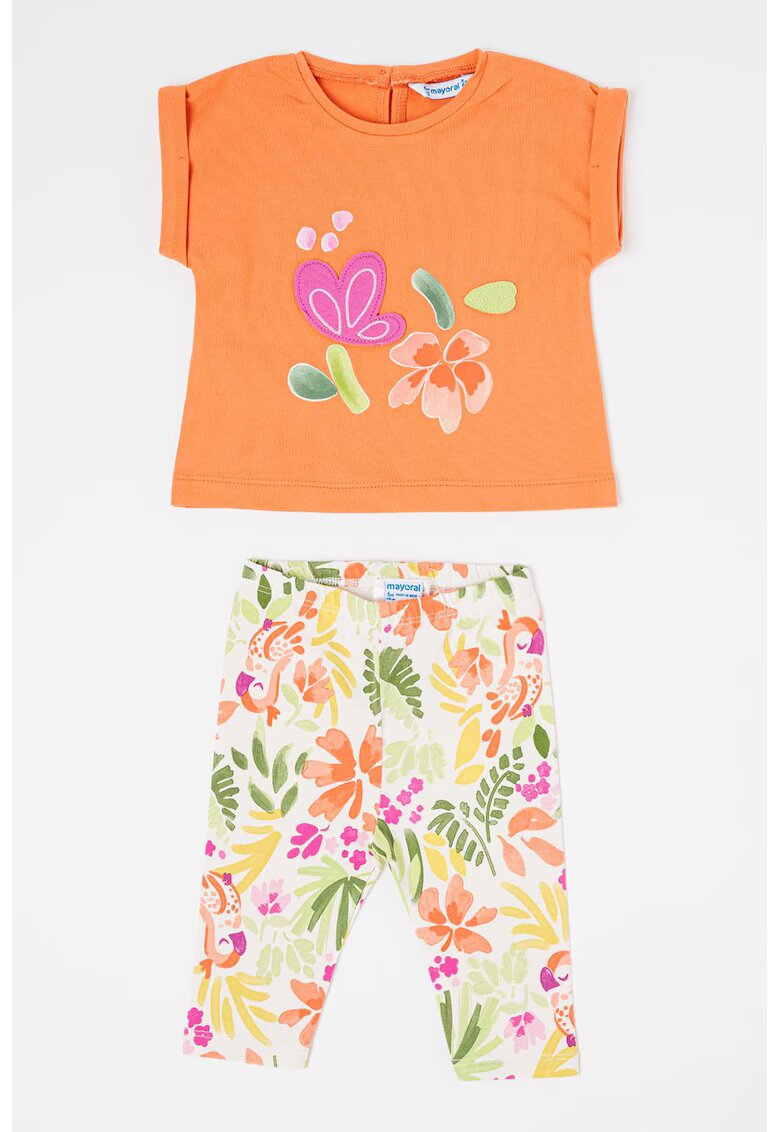 Mayoral Set de pantaloni si tricou din amestec de bumbac - 2 piese - Verde/Portocaliu mandarina