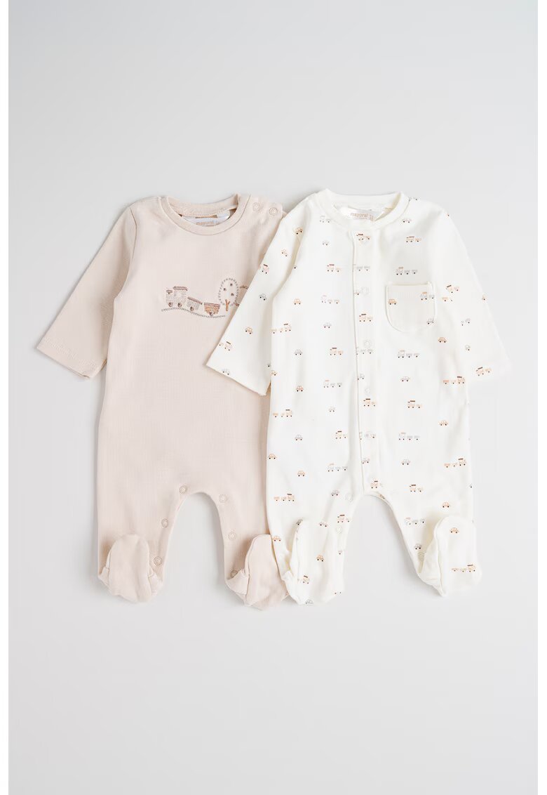 Mayoral Set de pijama din amestec de bumbac - 2 piese - Alb/Maro nisip