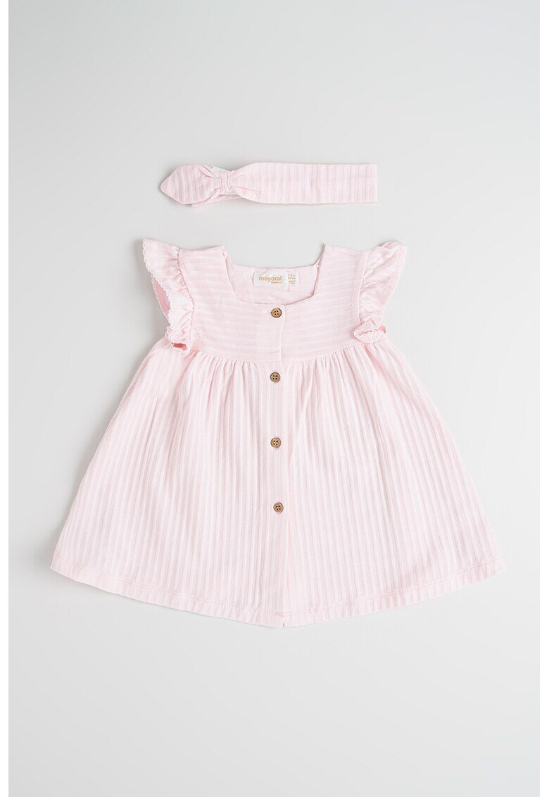 Mayoral Set de rochie cu model in dungi si bentita - 2 piese - Roz pastel