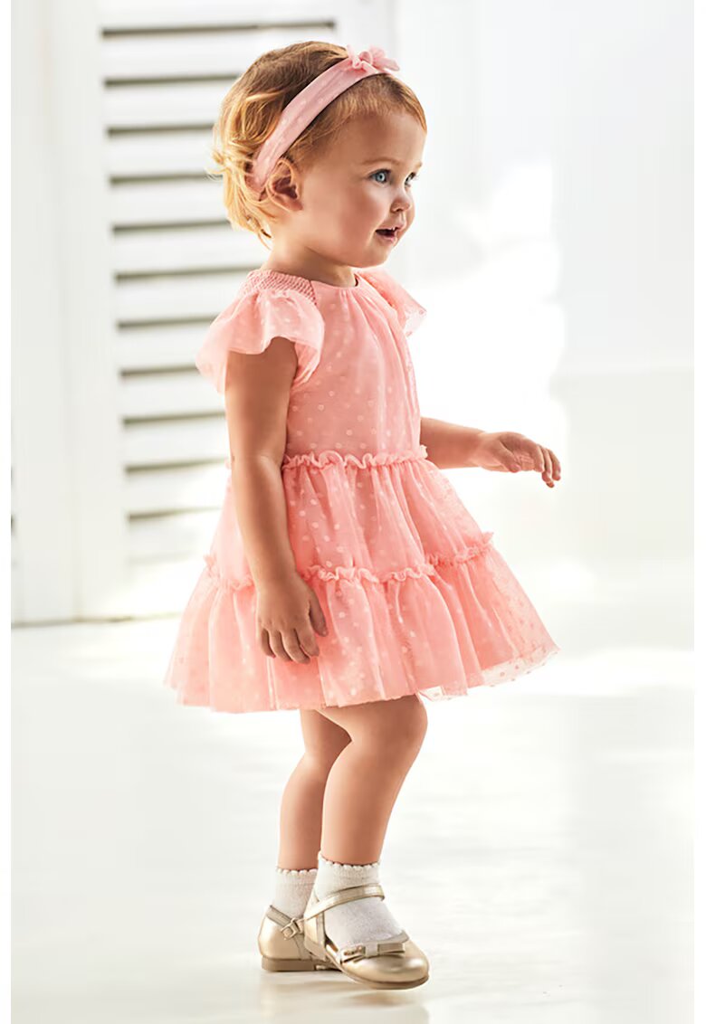 Mayoral Set de rochie evazata si bentita - 2 piese - Roz somon