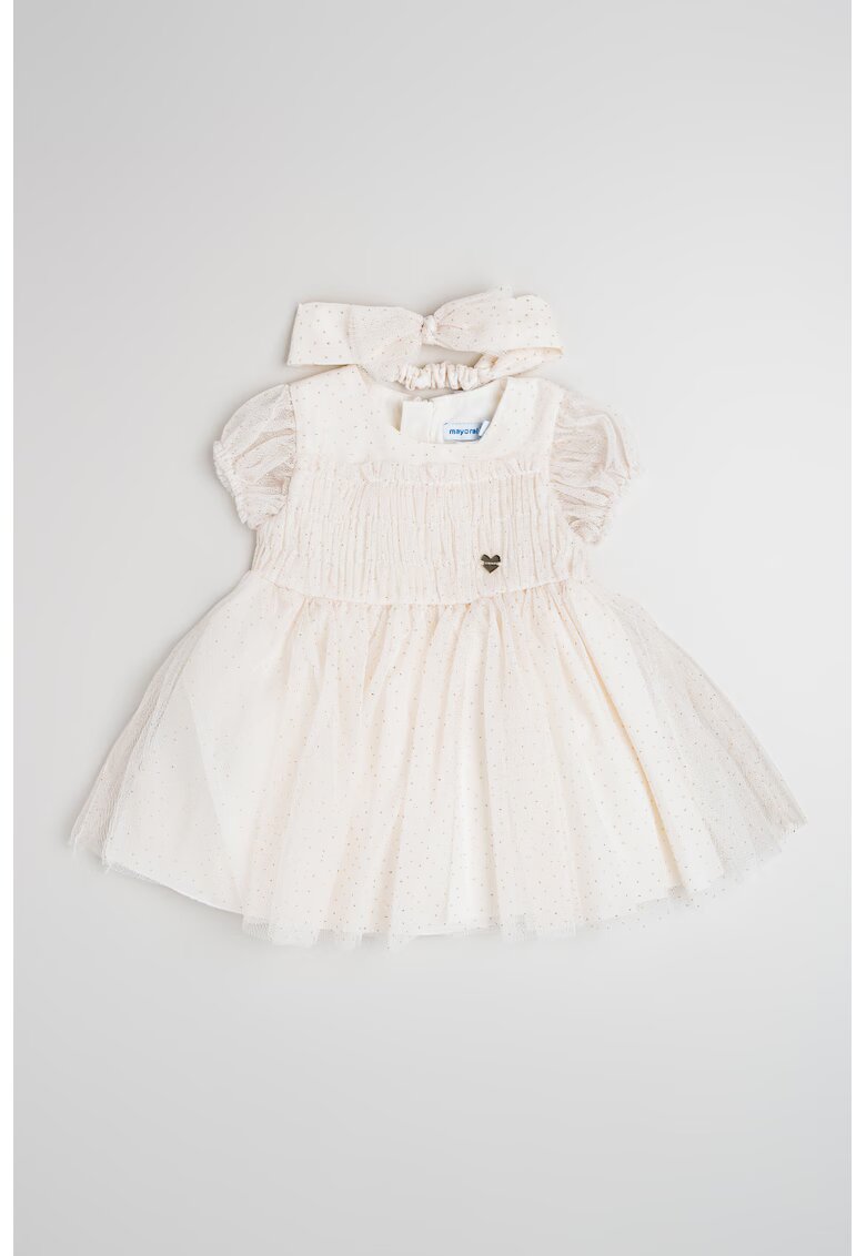 Mayoral Set de rochie evazata si bentita - Alb/Auriu