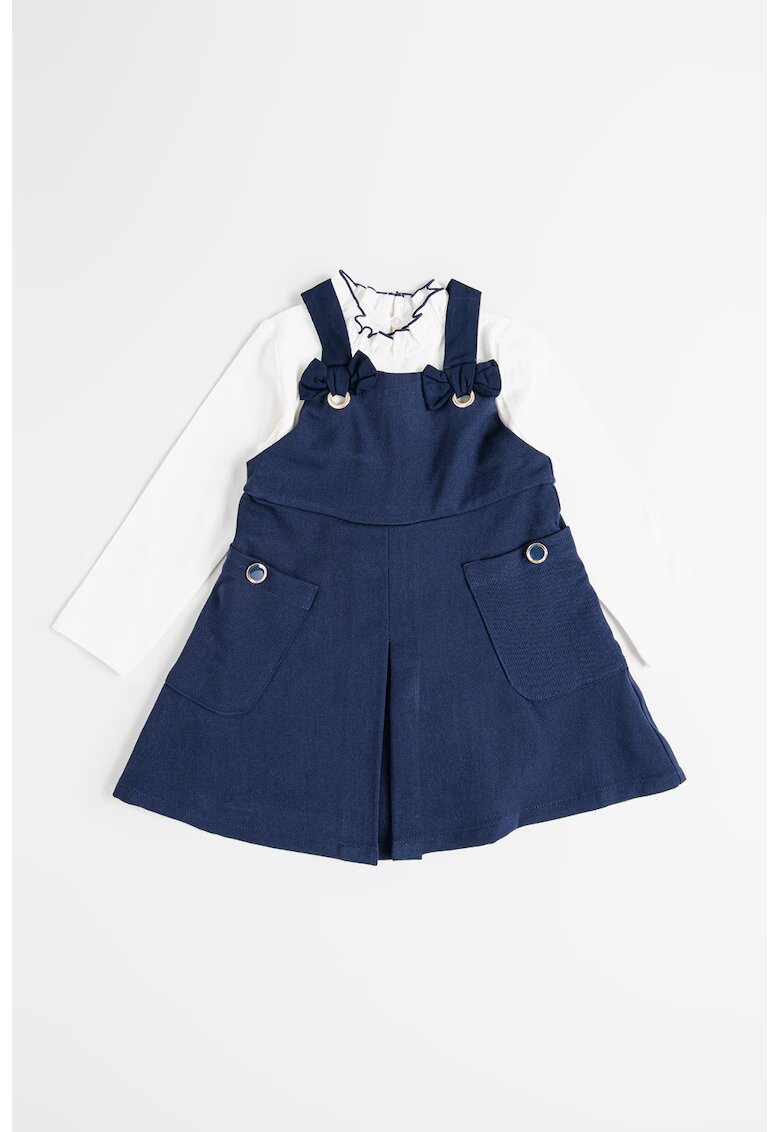 Mayoral Set de salopeta scurta si bluza cu guler - Alb murdar/Bleumarin