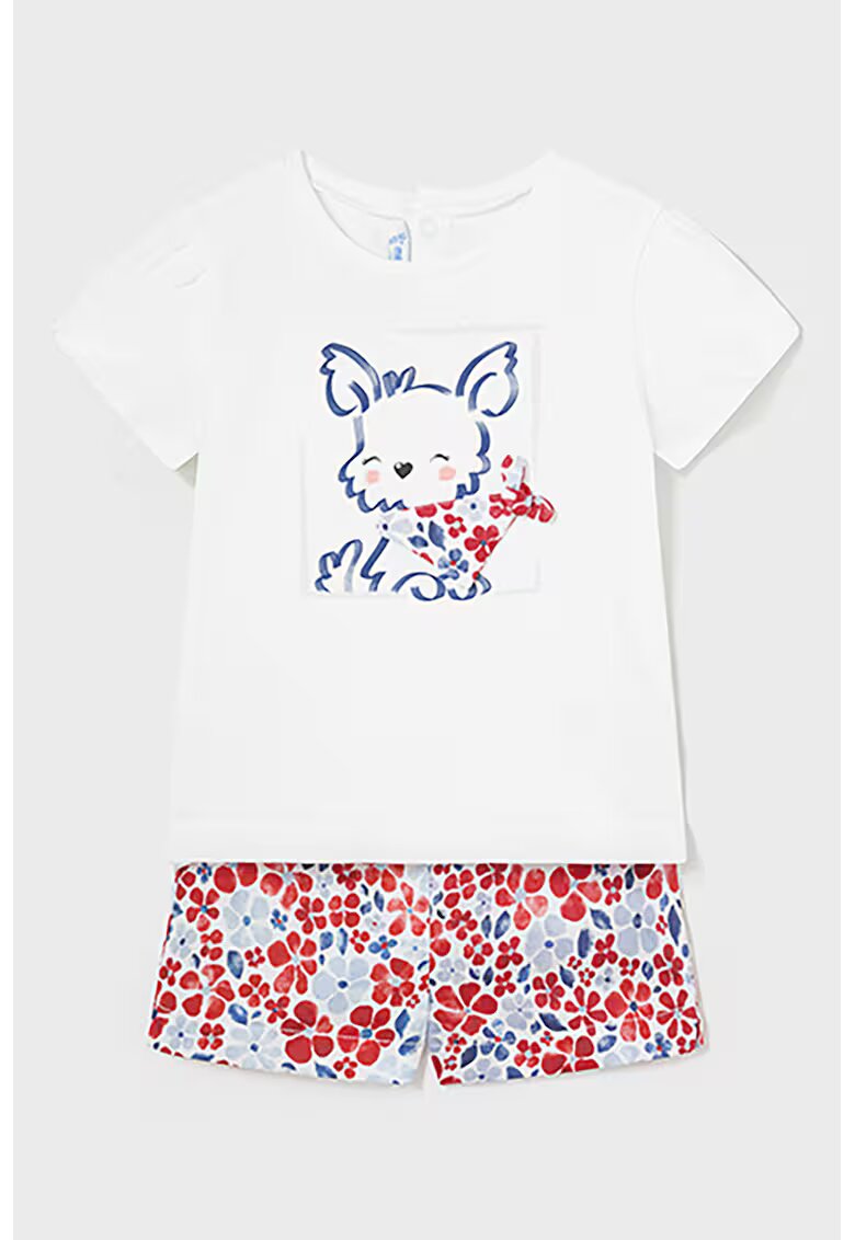 Mayoral Set de top din amestec de bumbac cu model si pantaloni scurti - Rosu/Alb/Albastru