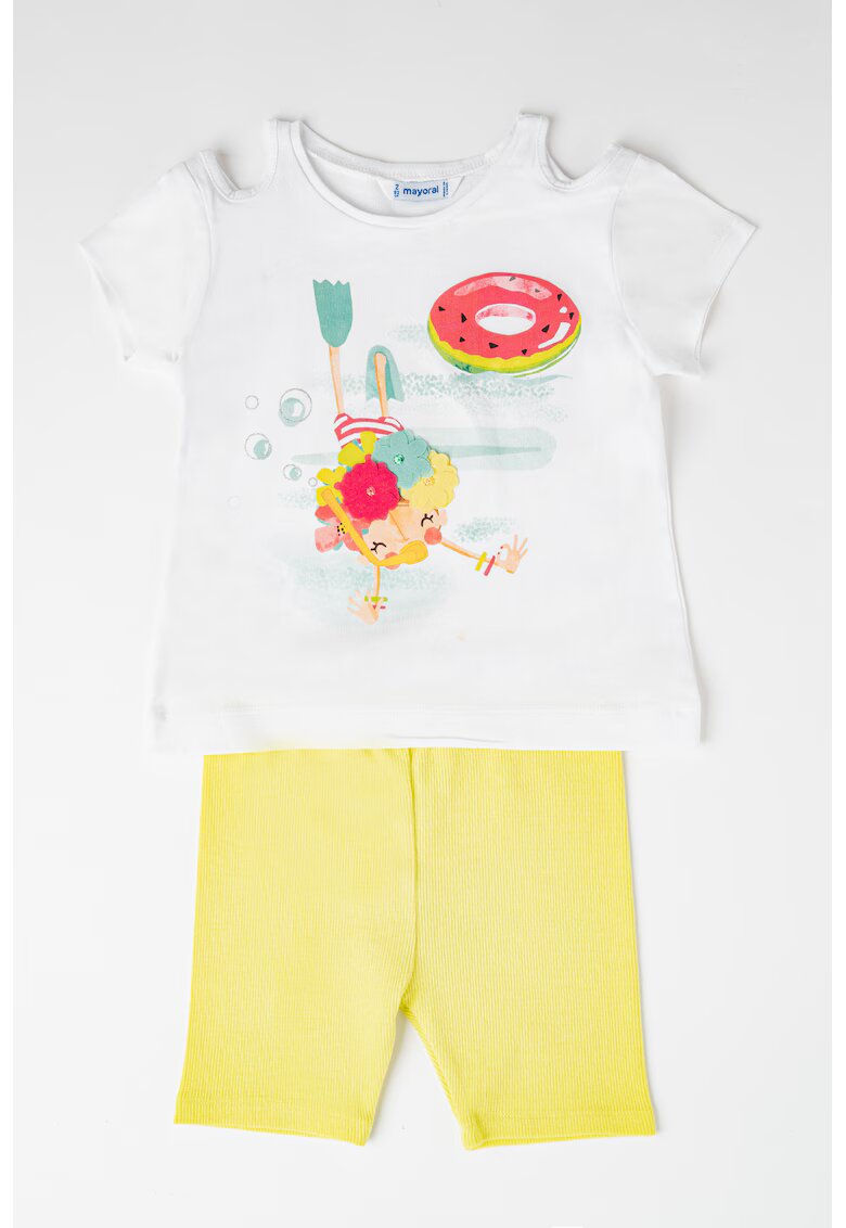 Mayoral Set de tricou cu imprimeu si colanti - 2 piese - Alb/Verde lime