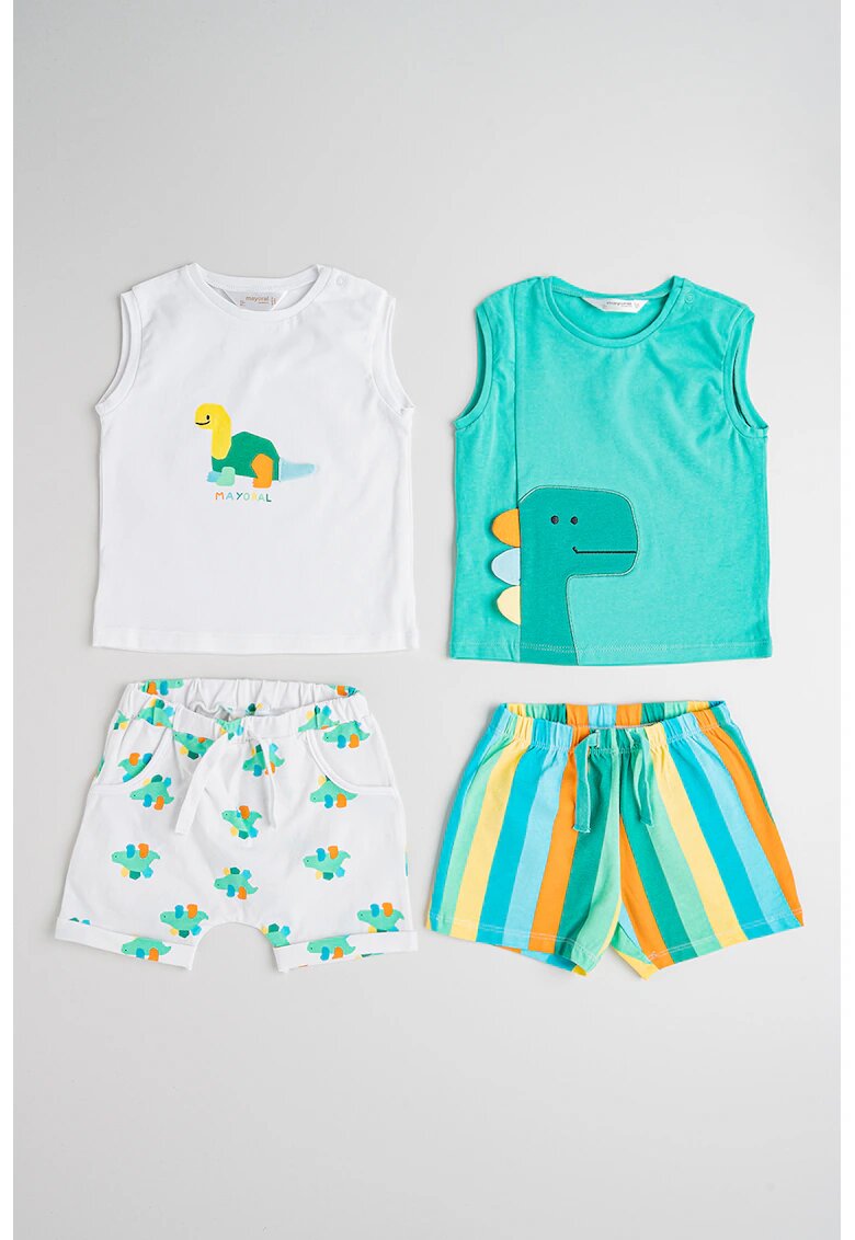 Mayoral Set de tricou cu imprimeu si pantaloni scurti - 2 Piese - Alb/Galben/Verde persan