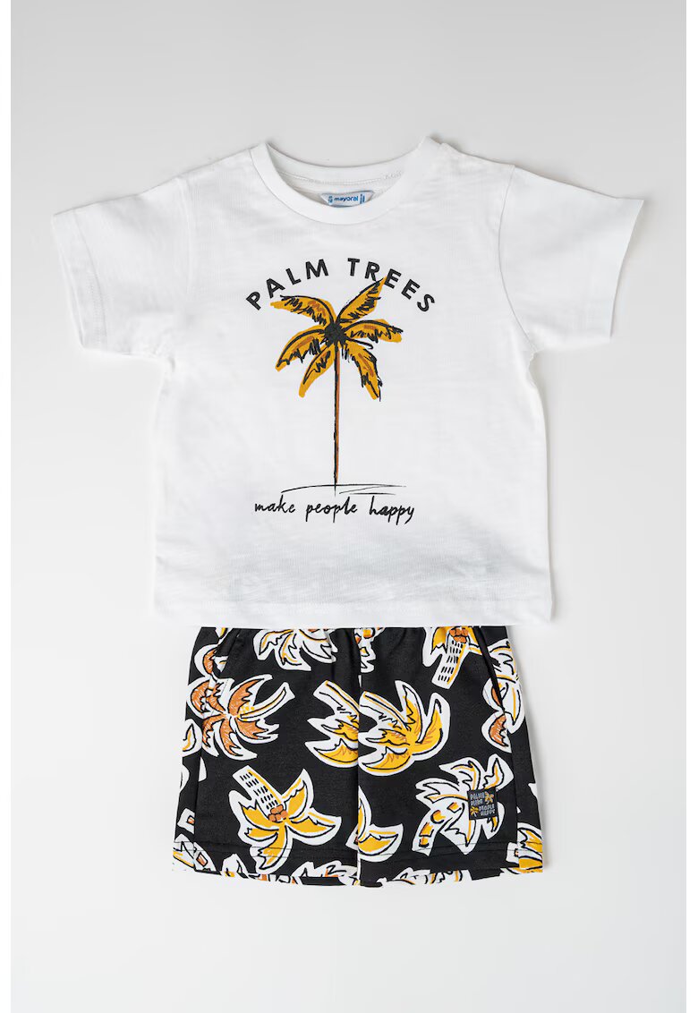 Mayoral Set de tricou cu imprimeu si pantaloni scurti - Alb/Negru/Galben