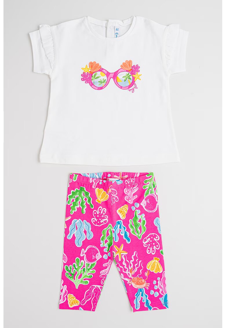 Mayoral Set de tricou cu model si colanti - Fucsia/Alb optic