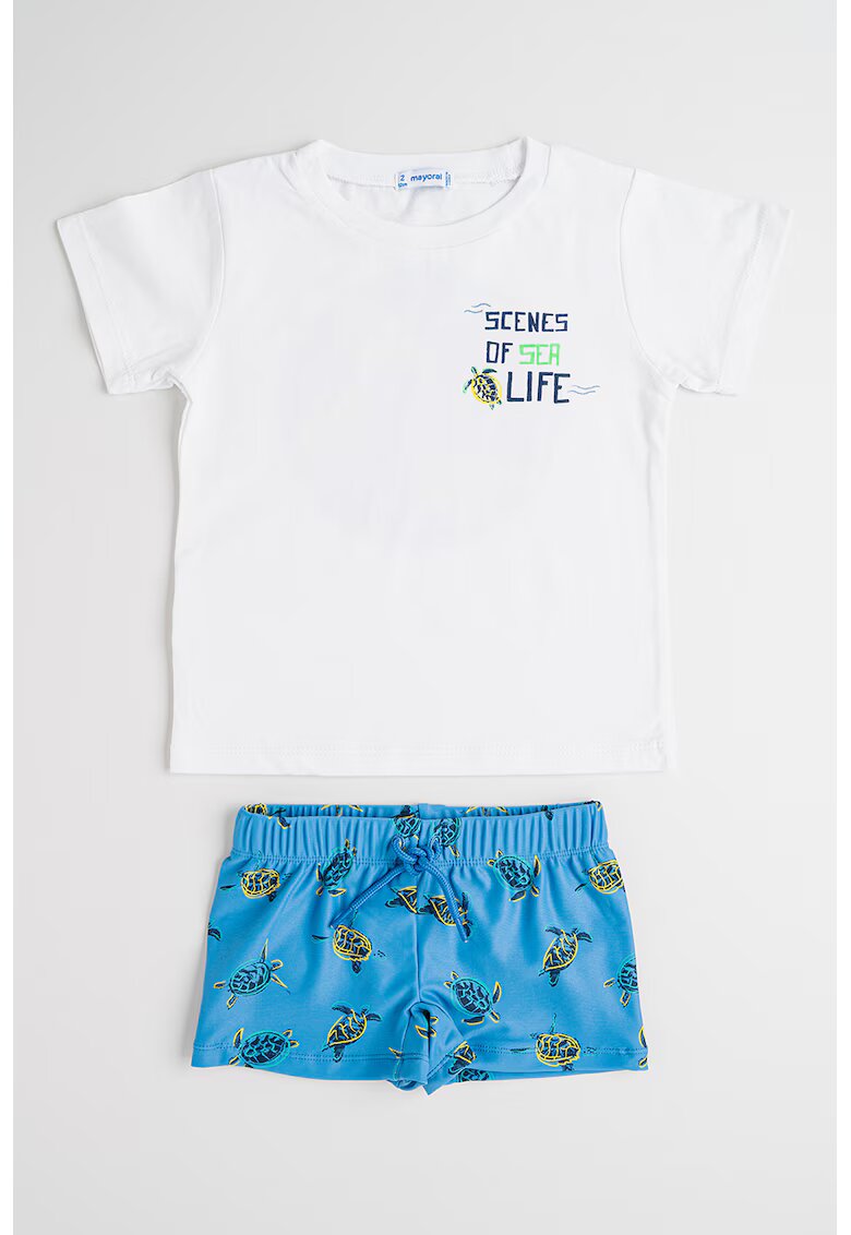 Mayoral Set de tricou din amestec de bumbac si pantaloni scurti - 3 piese - Galben/Alb optic/Albastru deschis