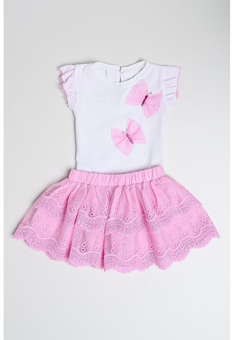 Mayoral Set de tricou si fusta din amestec de bumbac - 2 Piese - Roz pastel/Alb optic