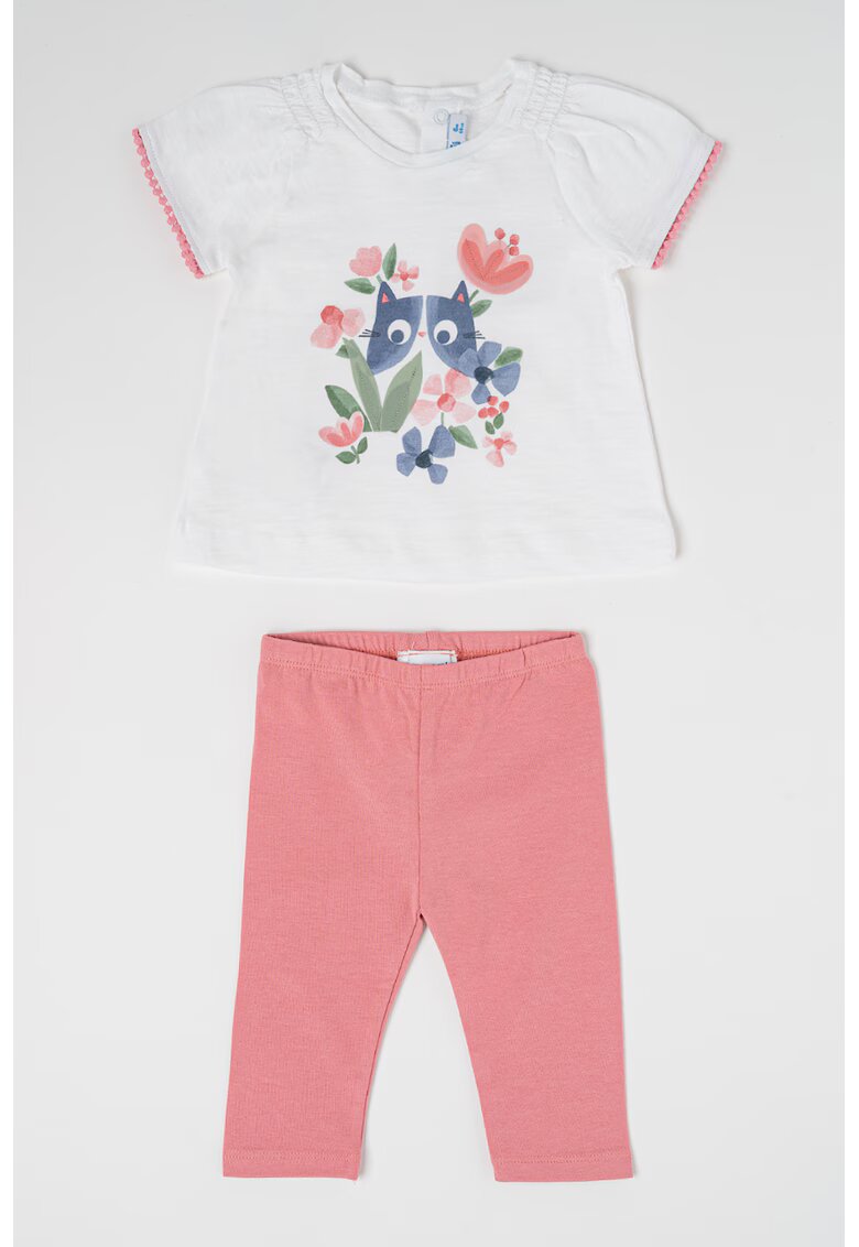 Mayoral Set de tricou si pantaloni din bumbac - 2 piese - Albastru inchis/Alb optic/Roz prafuit