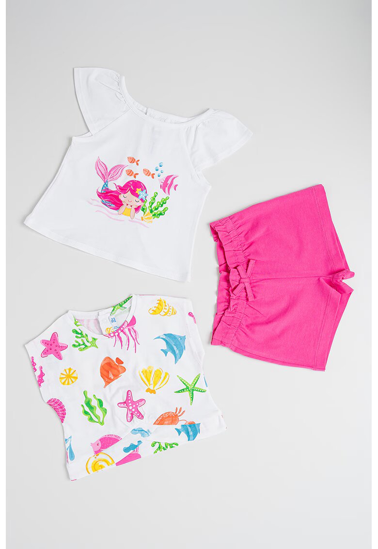 Mayoral Set de tricouri si pantaloni scurti - 3 piese - Albastru pastel/Fucsia/Alb optic
