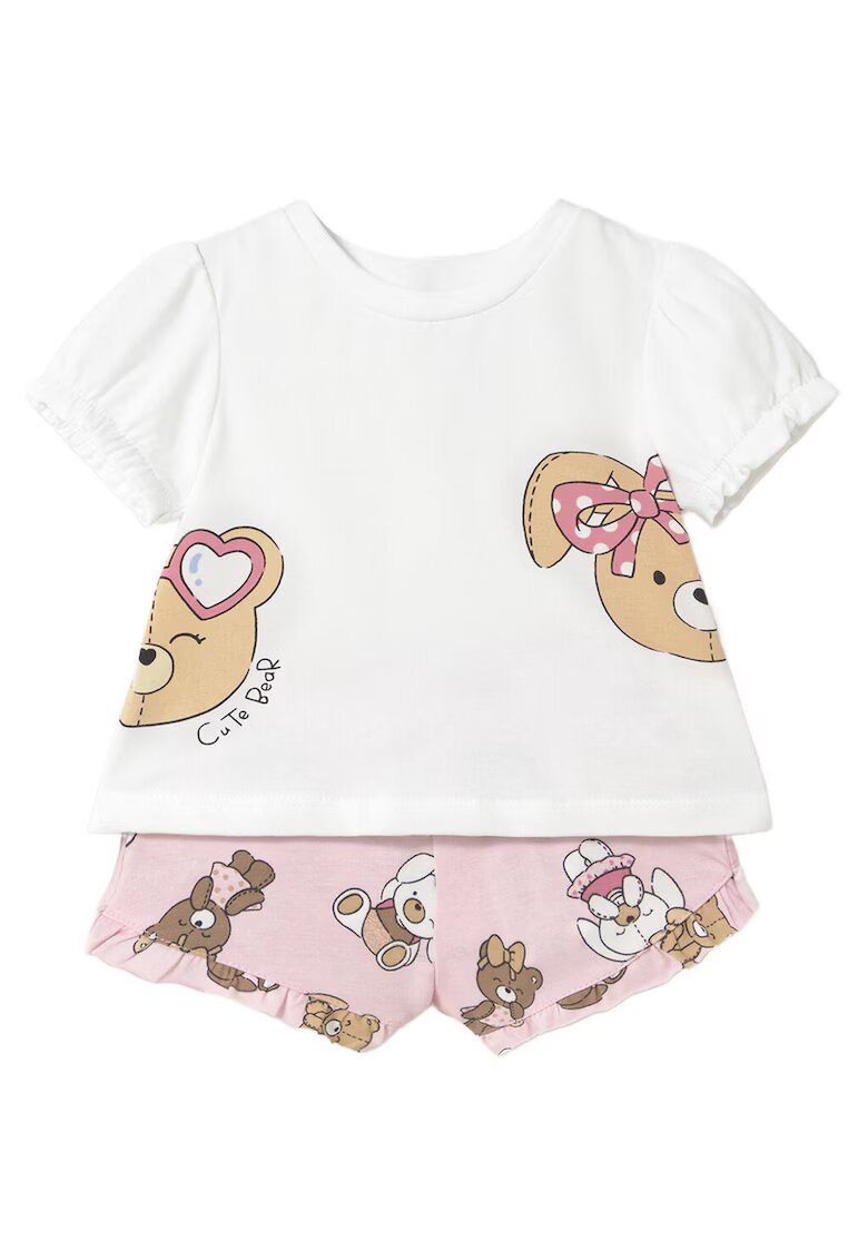 Mayoral Set tricou si pantaloni scurti fete 1256 - Bumbac/Elastan - Roz - Roz