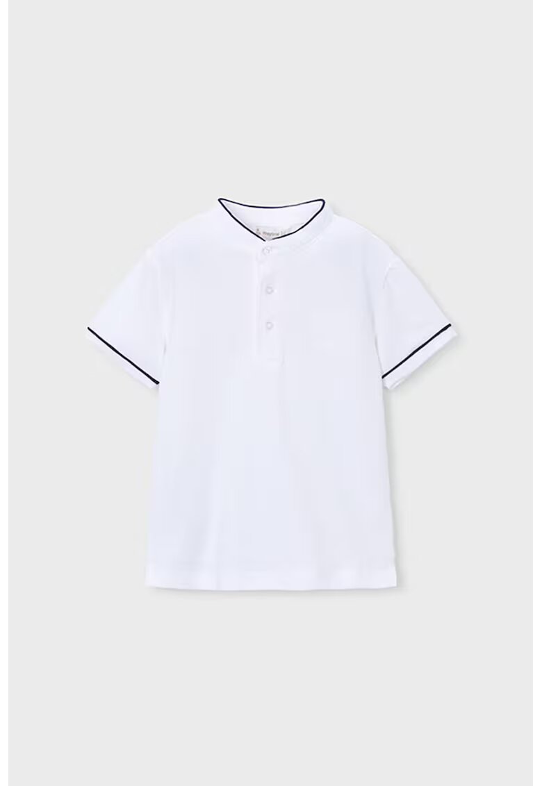 Mayoral Tricou cu buzunar pe piept si decolteu henley - Alb/Bleumarin