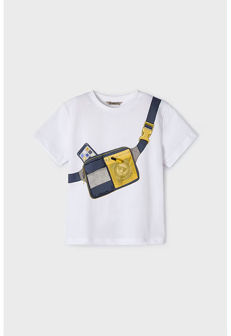 Mayoral Tricou cu decolteu la baza gatului si imprimeu grafic - Alb/Bleumarin