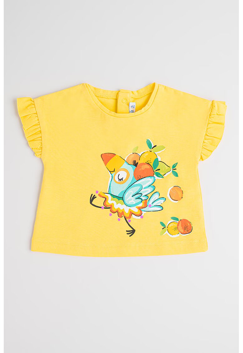 Mayoral Tricou cu imprimeu si maneci cu volane - Galben sofran