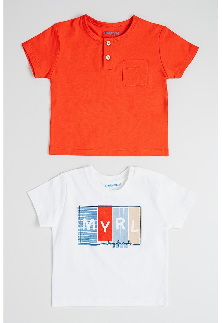 Mayoral Tricou cu imprimeu text - Albastru pastel/Portocaliu mandarina/Alb murdar