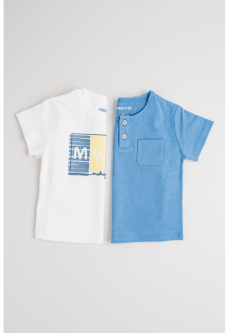 Mayoral Tricou cu imprimeu text - Albastru prafuit/Alb optic