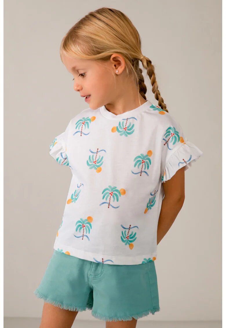Mayoral Tricou cu model si maneci cu volane - Alb/Verde menta