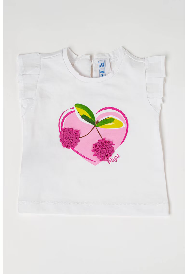 Mayoral Tricou cu volane pe maneci si imprimeu - Alb/Roz