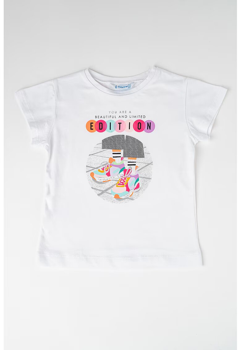 Mayoral Tricou de bumbac cu decolteu la baza gatului - Alb/Negru/Roz