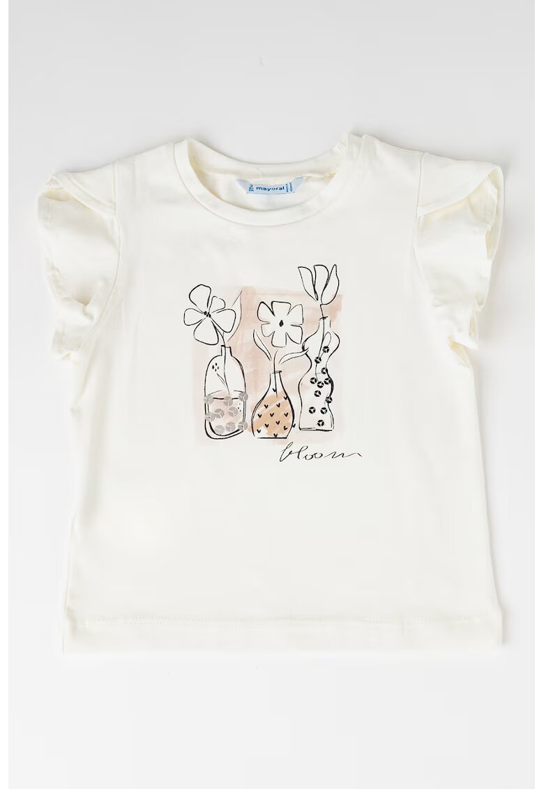 Mayoral Tricou de bumbac cu imprimeu grafic - Alb/Bej