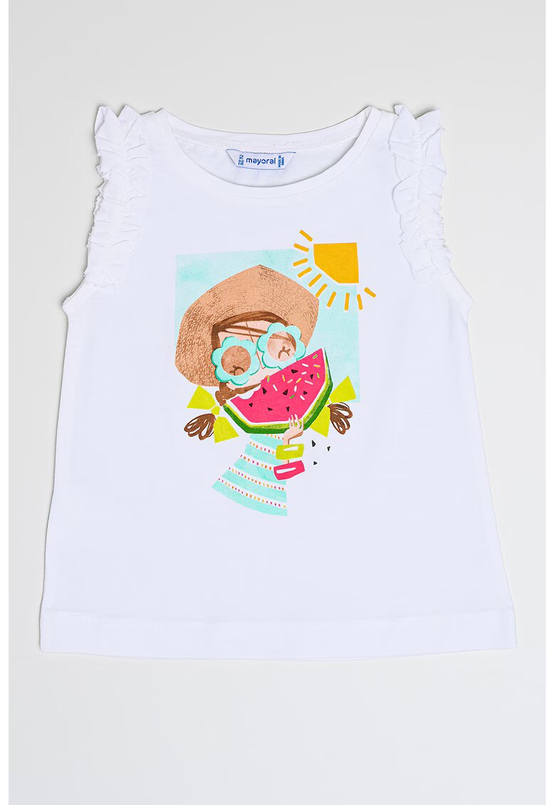 Mayoral Tricou din amestec de bumbac cu imprimeu - Alb optic/Roz/Albastru deschis