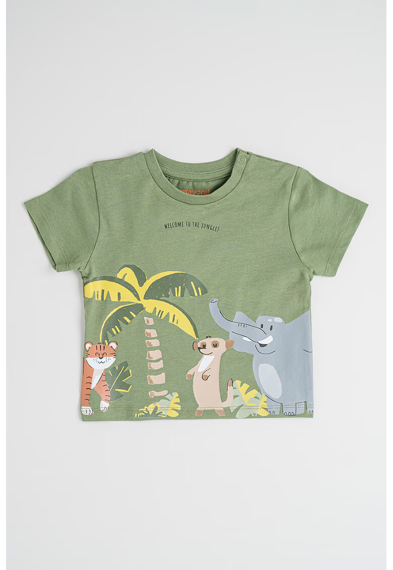 Mayoral Tricou din bumbac cu imprimeu - Gri deschis/Galben pal/Verde feriga