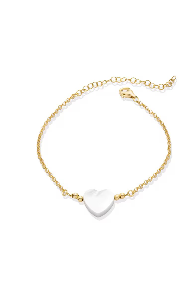 Mia Milano Bratara de gleza din argint veritabil cu talisman inima din Mother of Pearl - Alb/Auriu