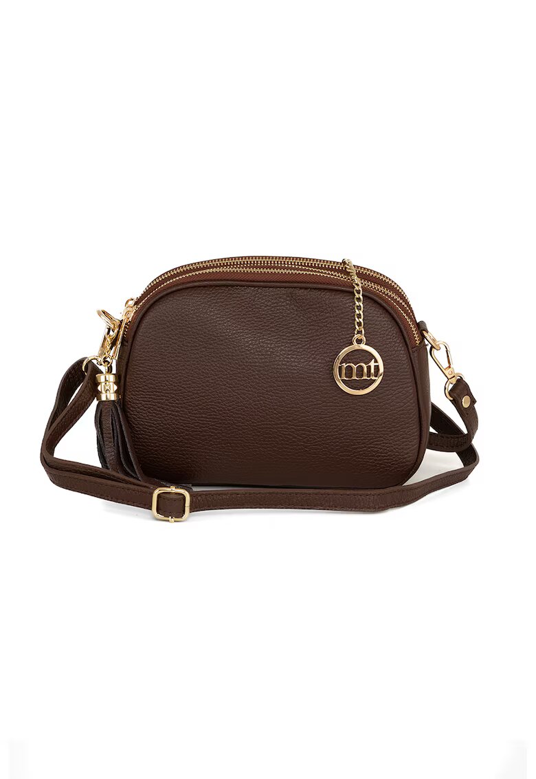 Mia Tomazzi Geanta crossbody din piele cu trei compartimente Gradisca - Maro cognac