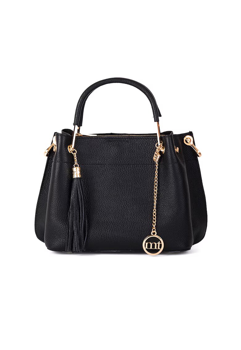 Mia Tomazzi Geanta de mana - de piele - cu accesoriu detasabil cu canaf - Negru