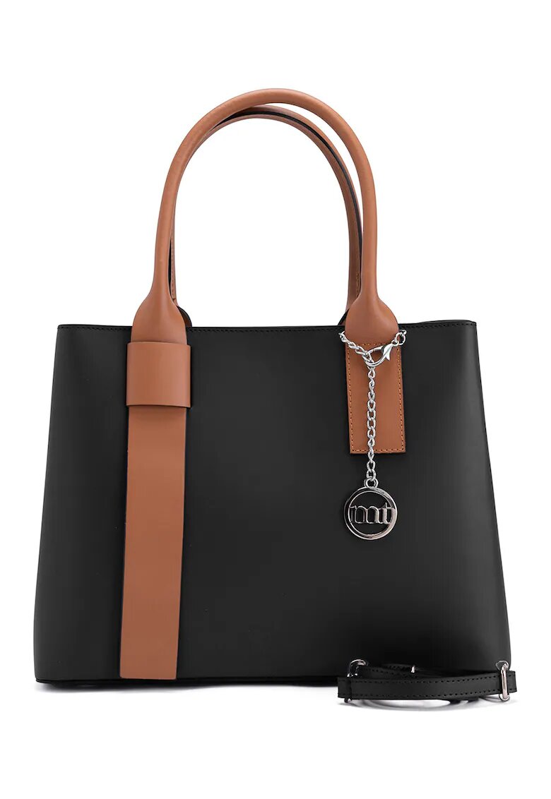 Mia Tomazzi Geanta tote din piele cu bareta detasabila Argonne - Negru/Caramel