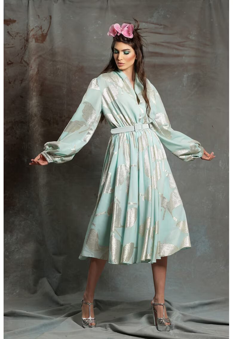 MIAU by Clara Rotescu Rochie cu maneci lungi si model Sanziana - Verde