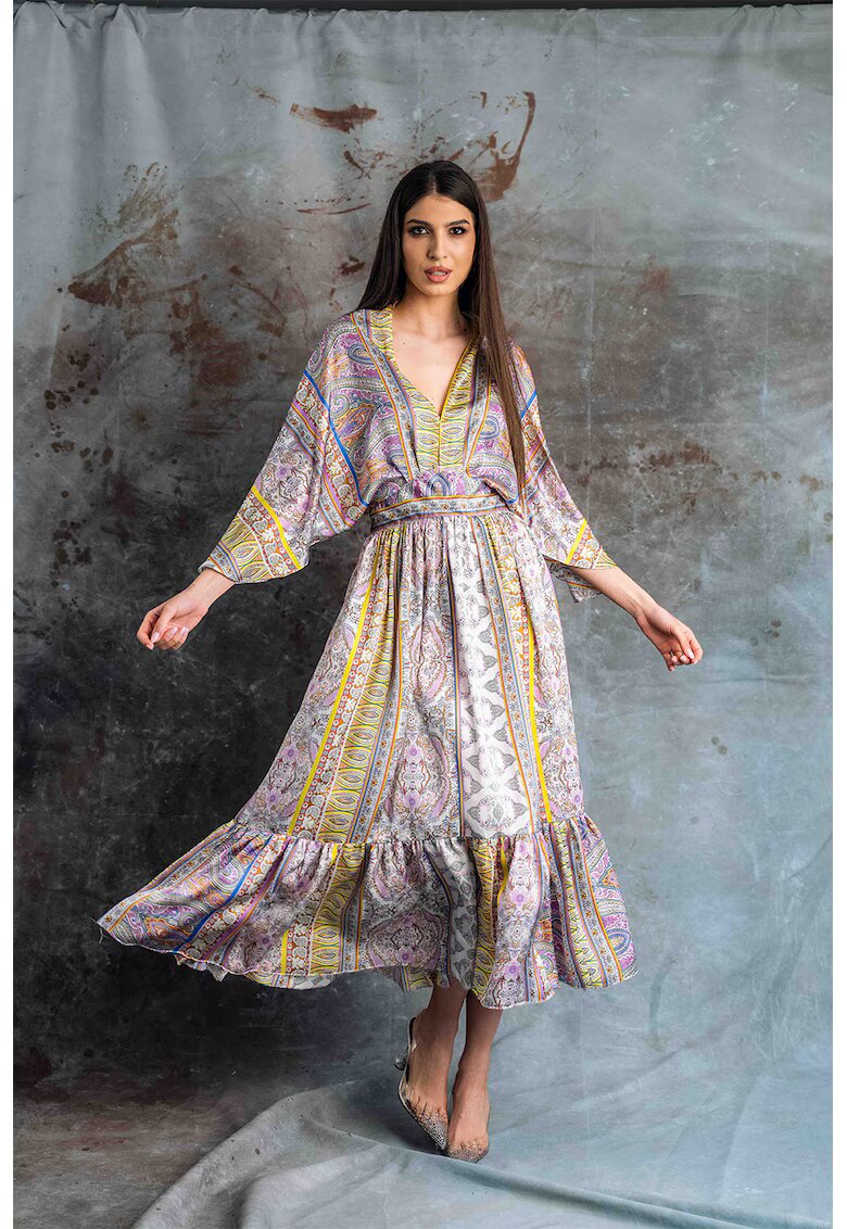 MIAU by Clara Rotescu Rochie cu model - terminatie cu volan si aspect satinat Hollis - Multicolor