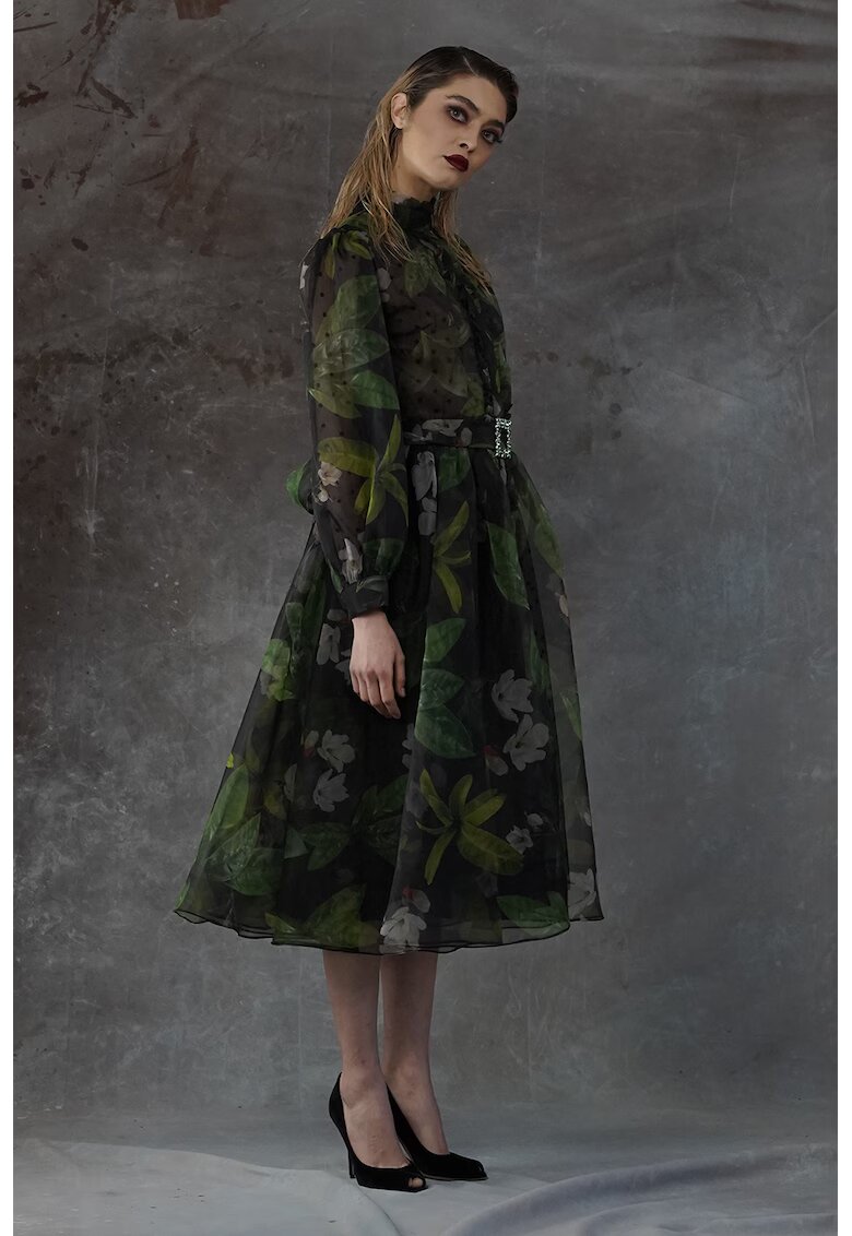 MIAU by Clara Rotescu Rochie evazata cu maneci bufante Eivissa - Verde