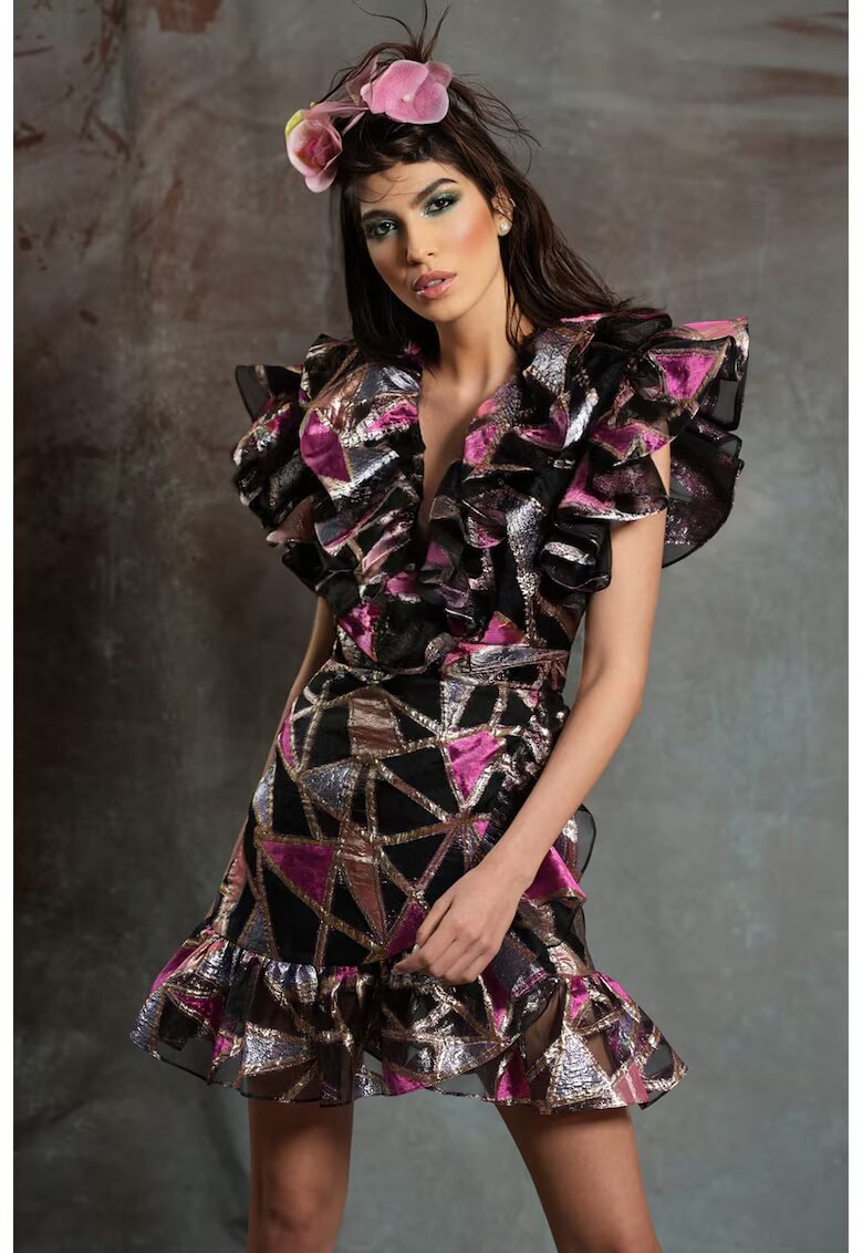 MIAU by Clara Rotescu Rochie fara maneci cu volane Tago - Negru