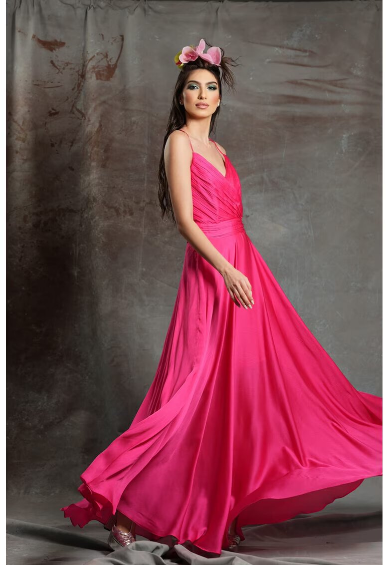 MIAU by Clara Rotescu Rochie maxi evazata din amestec de matase Acapulco - Roz