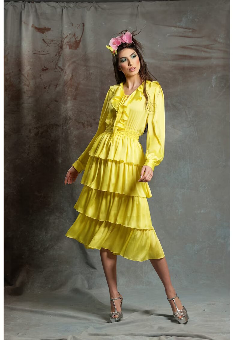 MIAU by Clara Rotescu Rochie midi stratificata Soleil - Galben