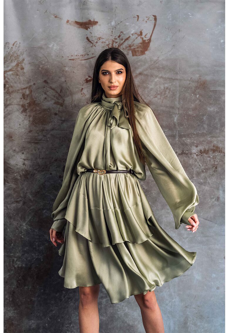MIAU by Clara Rotescu Rochie mini stratificata din amestec de matase Sunna - Verde sparanghel