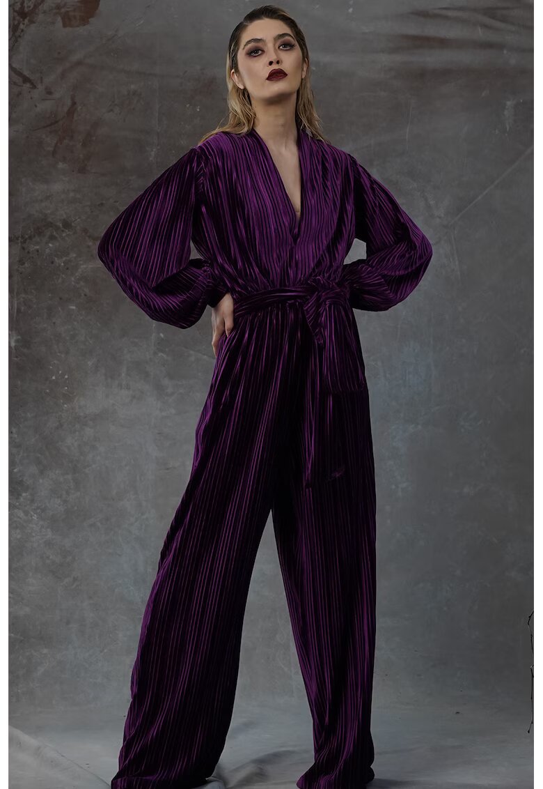MIAU by Clara Rotescu Salopeta maxi cu decolteu adanc in V Zamas - Violet