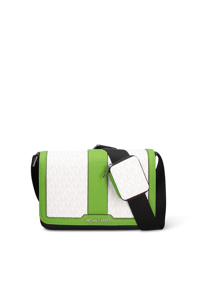 Michael Kors Geanta crossbody cu clapa si monograma - Alb/Verde