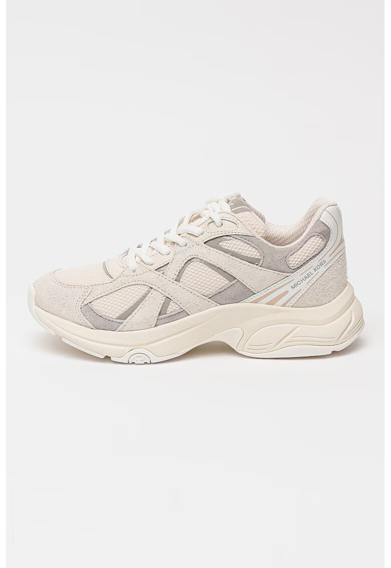 Michael Kors Pantofi sport de piele cu insertii de plasa - Gri deschis/Bej deschis