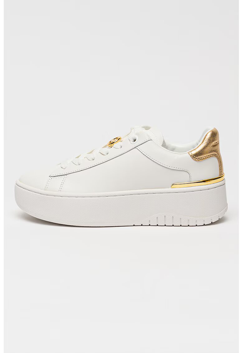 Michael Kors Pantofi sport flatform din piele cu accente metalizate Dottie - Alb/Auriu