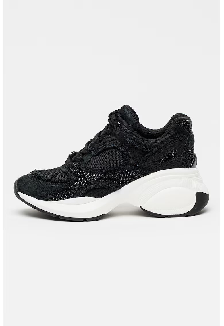 Michael Kors Pantofi sport wedge din material textil cu aplicatie din strasuri Zuma - Negru/Albastru petrol