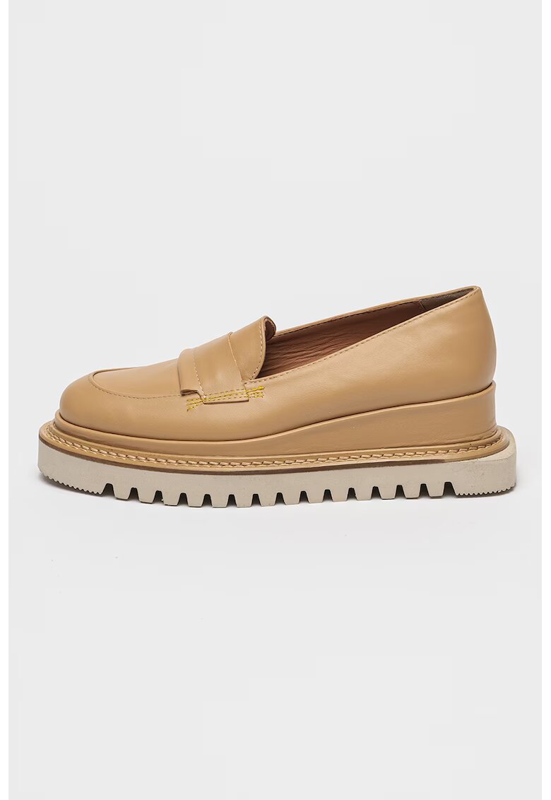 Mihaela Glavan Pantofi loafer din piele cu talpa wedge - Maro nisip