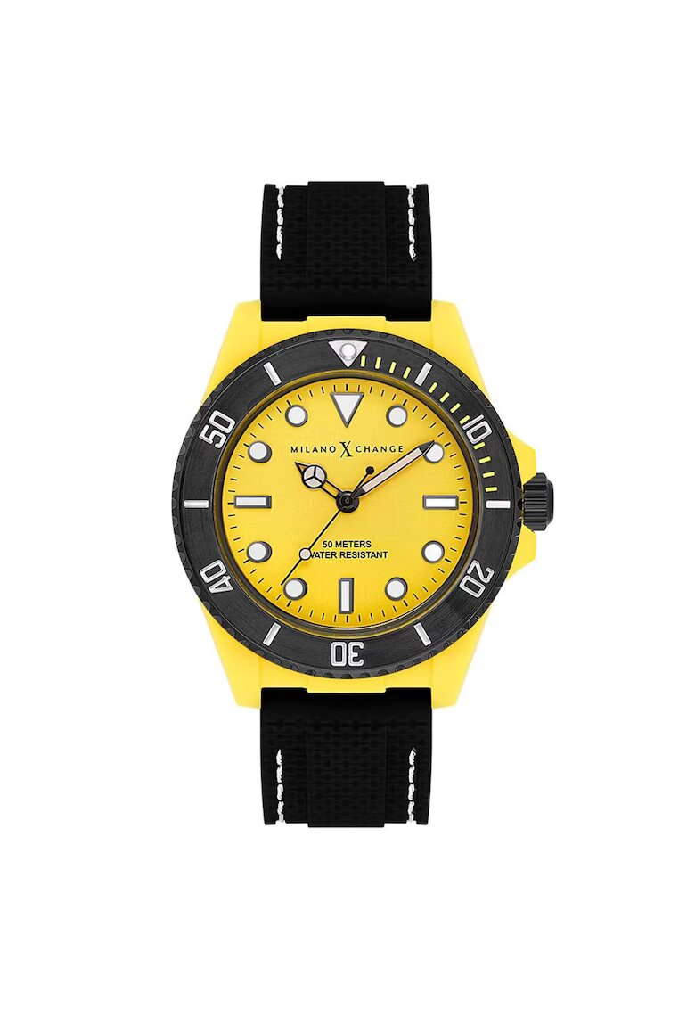 Milano X Change Ceas barbatesc MXG1113 - 43 mm - curea silicon neagra - culoare galbena - rezistenta la apa 5 ATM