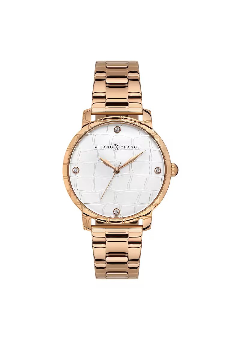 Milano X Change Ceas dama MEX1182 38mm - culoare aurie - curea textila roz - mecanism quartz - rezistent la apa 3 ATM
